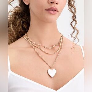 Mother-of-Pearl Heart Layered Pendant Necklace, 16" + 3" Extender